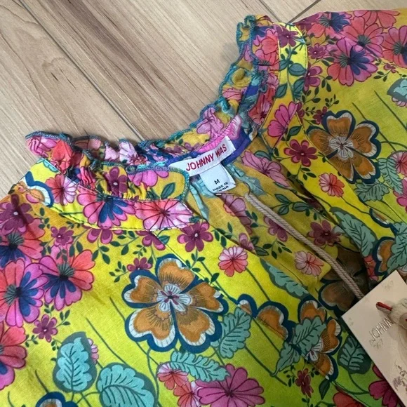 Johnny Was Green and Blue Floral Midi Dress - Picture 7 of 14